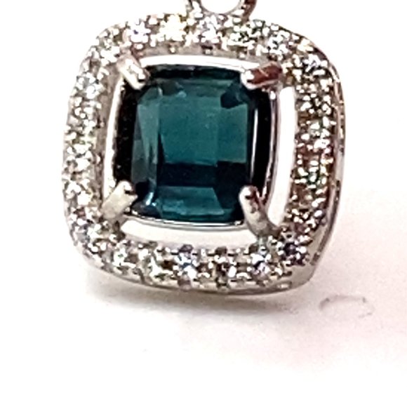 Blue Tourmaline 1.02ct White Gold Finish Solid 925 Sterling Silver Pendant - Picture 3 of 8